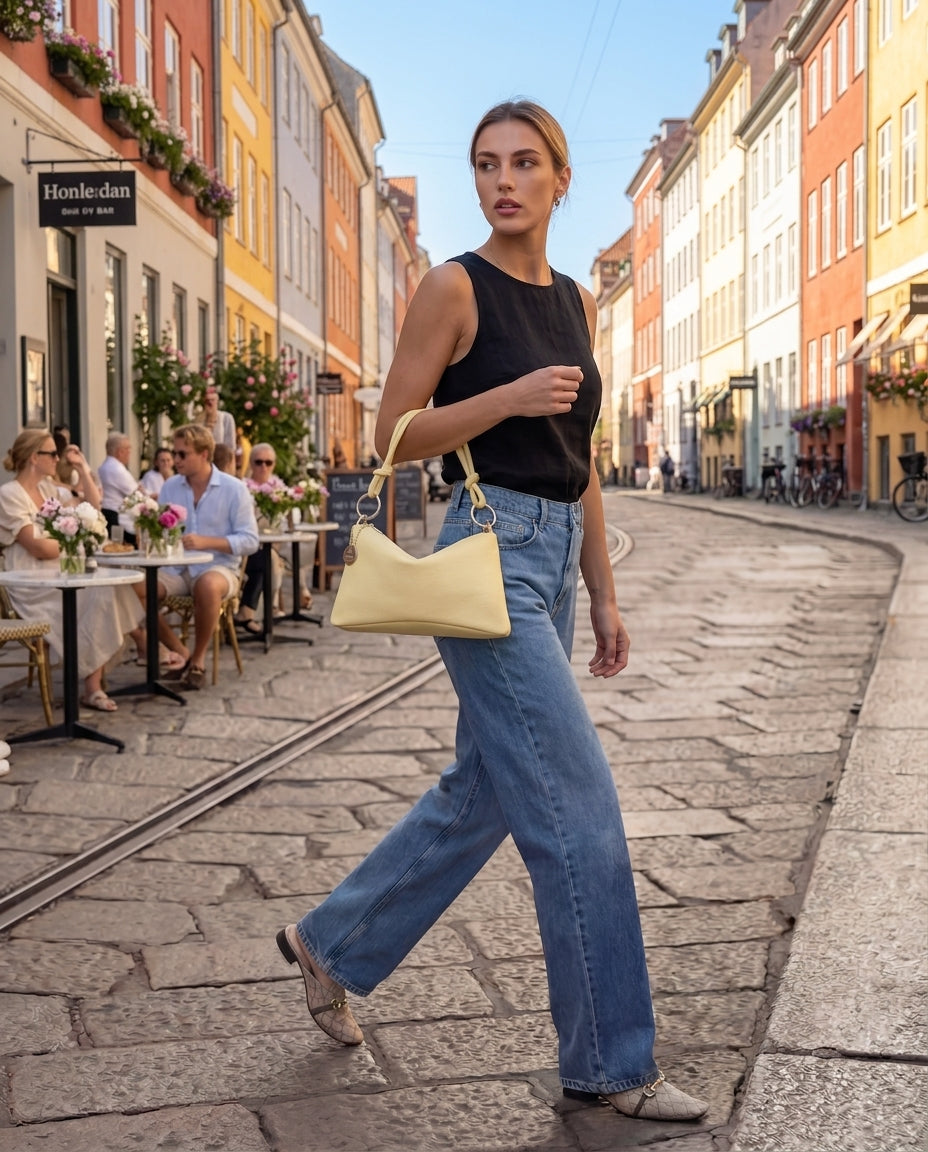 Borsa A Mano in Pelle - Labelle - Giallo